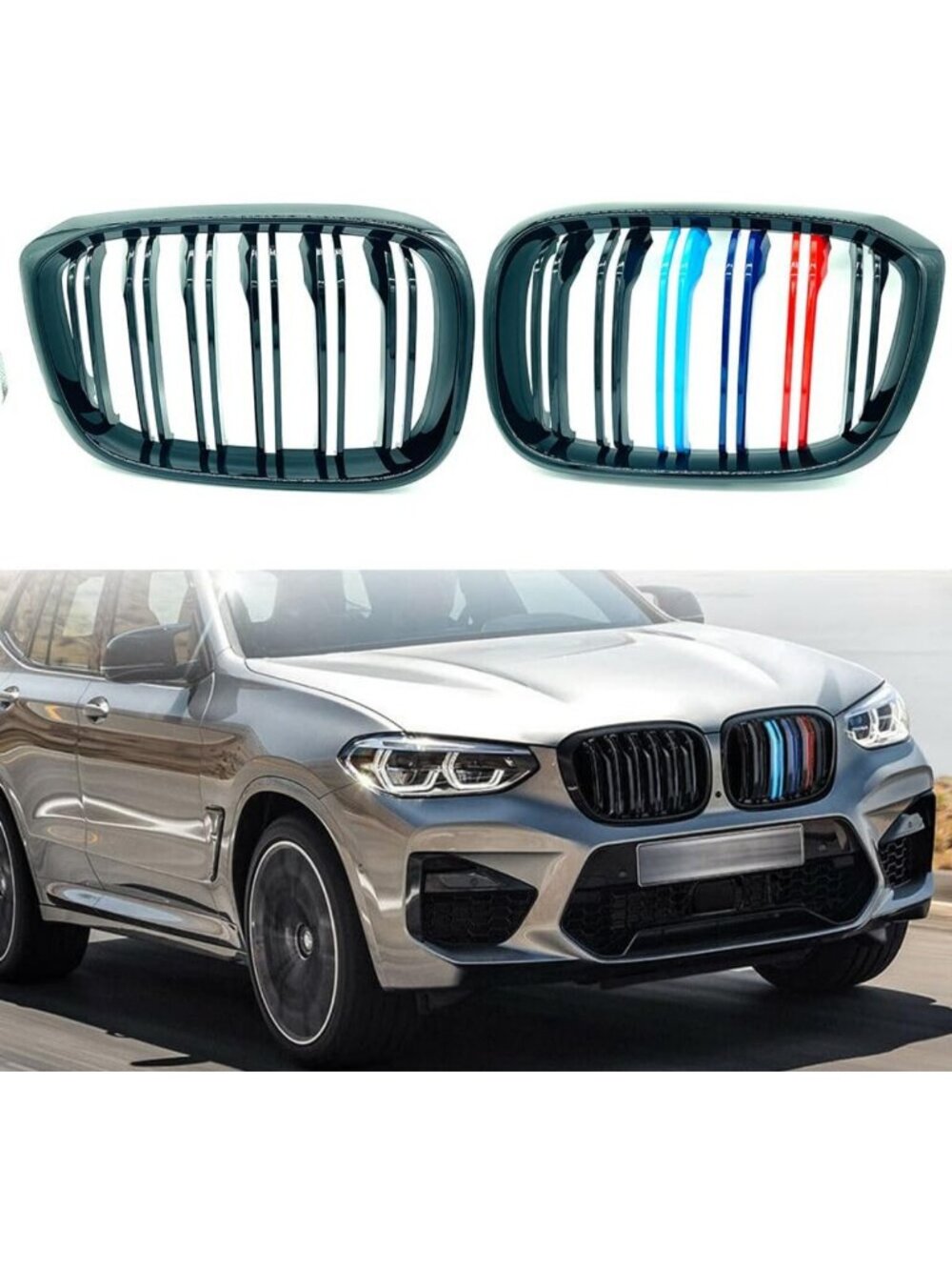 Glossy Black Double Line Grille Set for G01 G02 X3 X4 (2018-2021) - Stylish